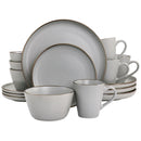 Elama Louis 16 Piece Stoneware Dinnerware Set in Matte Slate w/ Gold Rim
