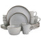 Elama Louis 16 Piece Stoneware Dinnerware Set in Matte Slate w/ Gold Rim