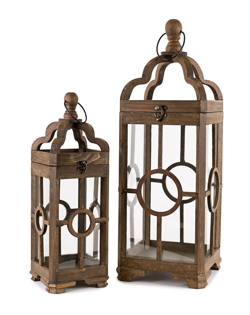 Contemporary Dark Wood Floor Lantern (Set of 2)