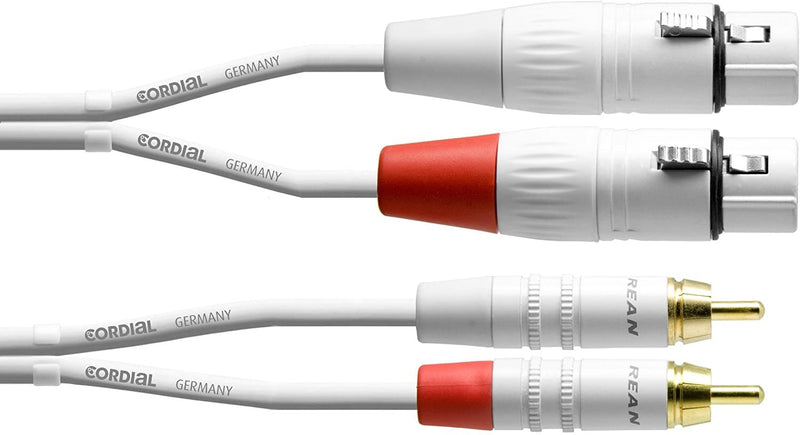 Cordial 5' Unbalanced Twin Cable - Female XLR to Male RCA - White