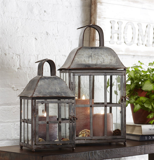 Rustic Galvanized Metal Lantern (Set of 2)