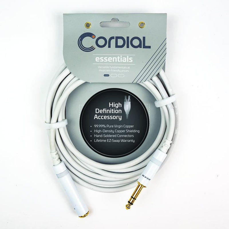 Cordial Headphone Extender - 1/4" TRS Male to 1/4" Female - White - CFM3VK-SNOW