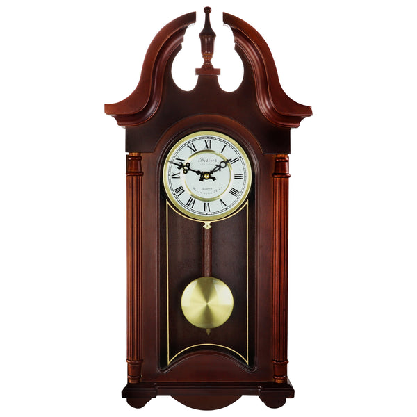 Bedford Wall Clock 26.5 In. Chiming Pendulum Colonial Mahogany Cherry Oak Finish