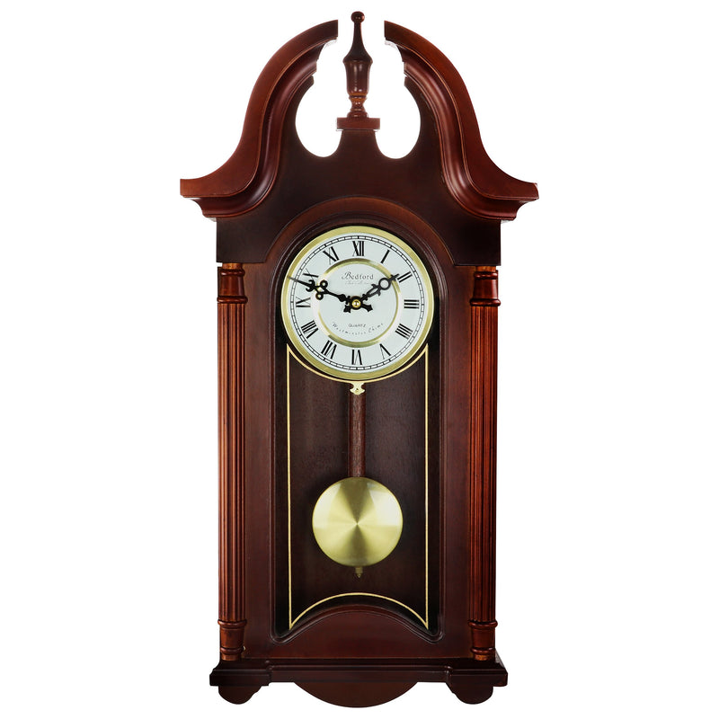 Bedford Wall Clock 26.5 In. Chiming Pendulum Colonial Mahogany Cherry Oak Finish