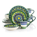 Elama Zen Green Mozaik 16 Pc Luxurious Stoneware Dinnerware w/ Setting for 4