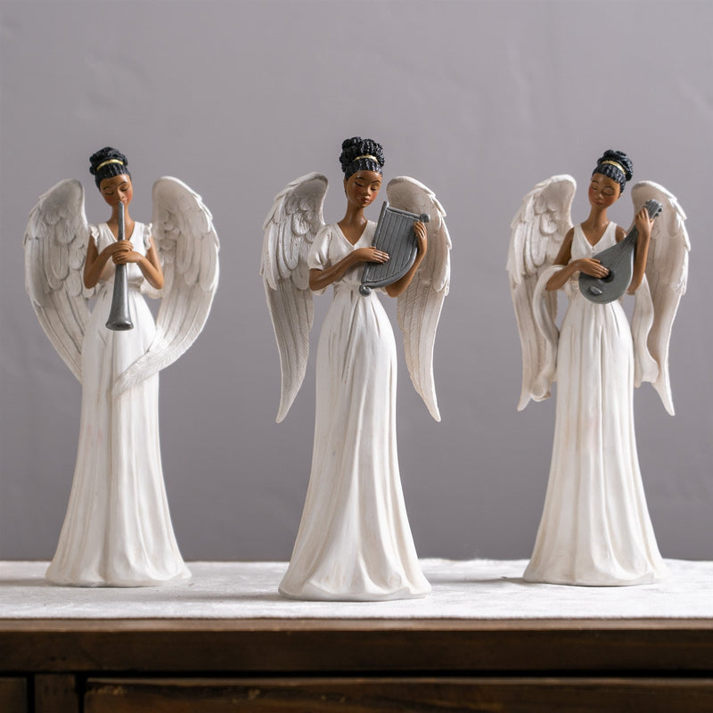 Serene Angel Figurine with Musical Instrument Accent (Set of 3)