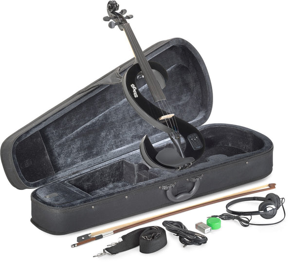 Stagg 4/4 S-shaped Electric Violin w/ Soft Case & Headphones - Black EVN 4/4 BK