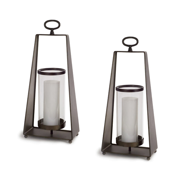 Glass Candle Holder in Tapered Metal Stand (Set of 2)