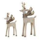 Winter Deer Figurine with Wood Grain Design and Scarf Accent (Set of 2)