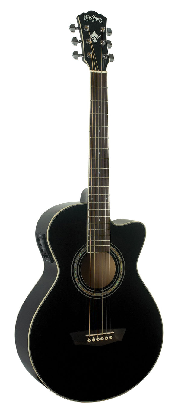 Washburn EA10 Festival Petite Jumbo Cutaway Acoustic Electric Guitar - Black