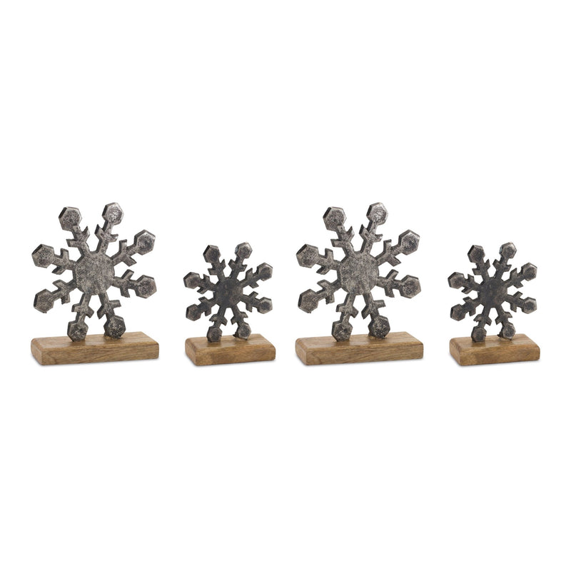 Metal Snowflake on Wood Base (Set of 6)