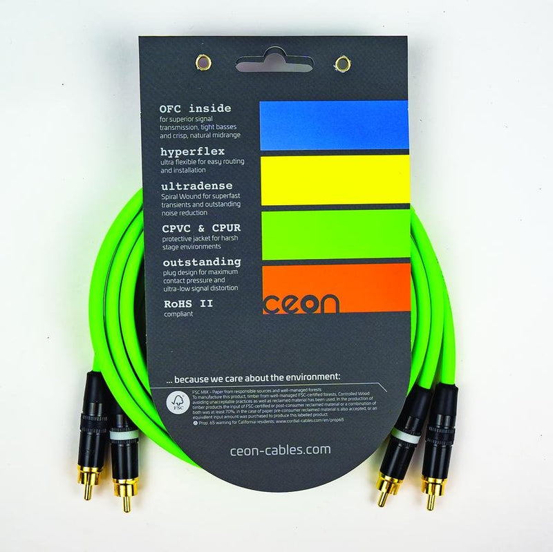 Cordial 5' DJ Dual - Stereo RCA to RCA - Neon Green - CEONDJRCA1.5G