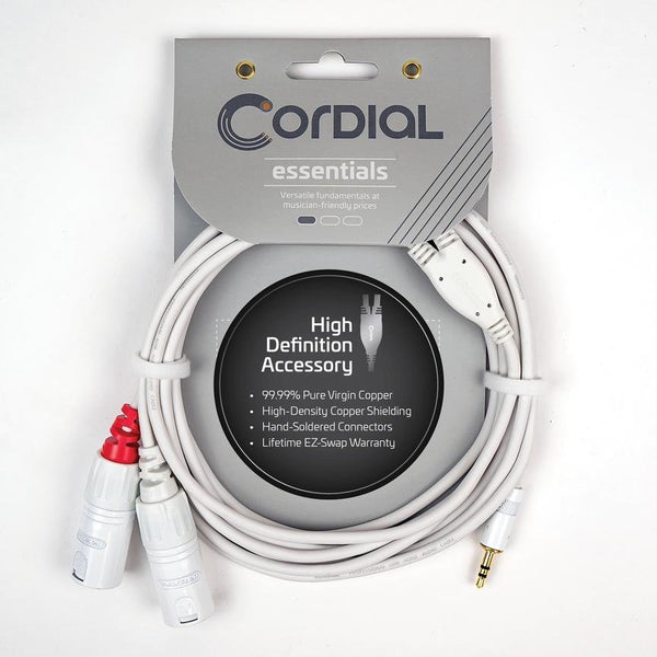 Cordial 20' Y Adapter - Stereo 1/8″ TRS to Left/Right Male XLR - White