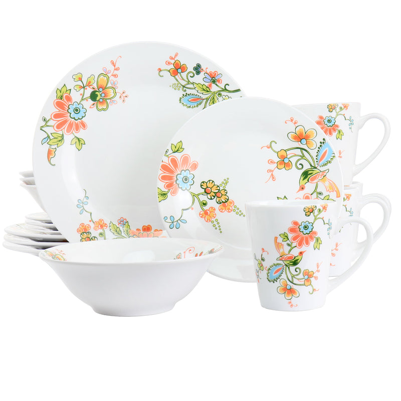 Elama Spring Bloom 16 Piece Round Porcelain Dinnerware Set ELM-SPRINGBLOOM16