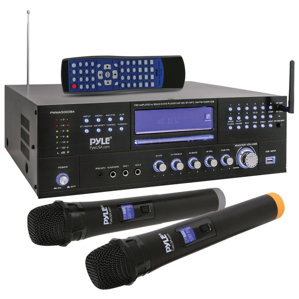 Pyle 3000 Watt Home Theater Preamplifier Receiver w/ Bluetooth & 2 Wireless Mics
