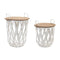 Metal and Wood Side Basket Tables (Set of 2)