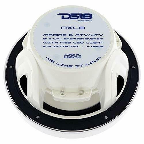 DS18 NXL8 2-Way 375W Max 4 Ohms 8" White Marine Speaker w/ RGB LED Lighting