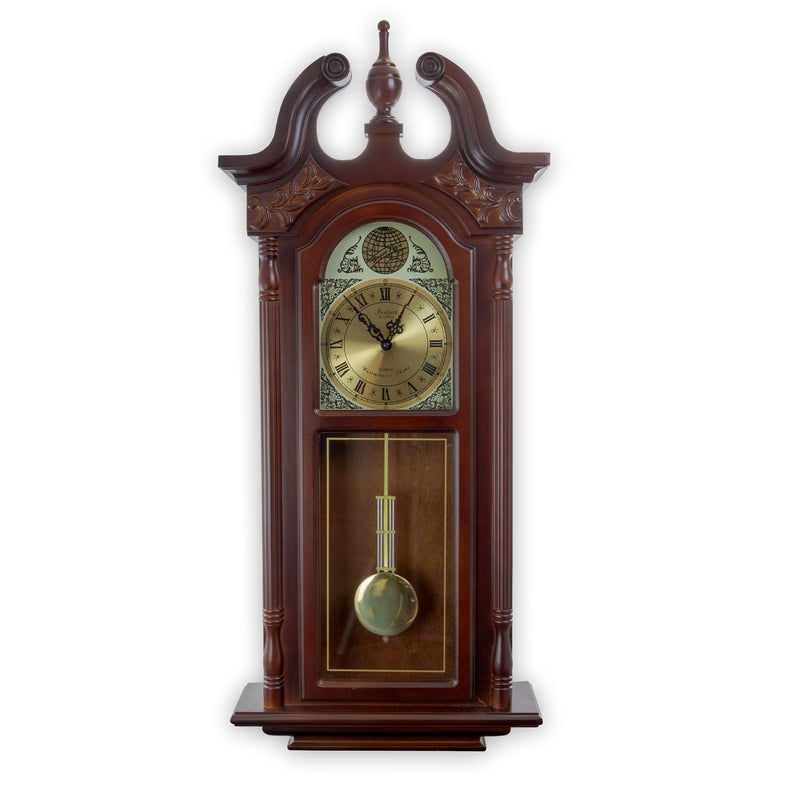 Bedford Wall Clock 38 Inch Chiming Pendulum Cherry Oak Finish