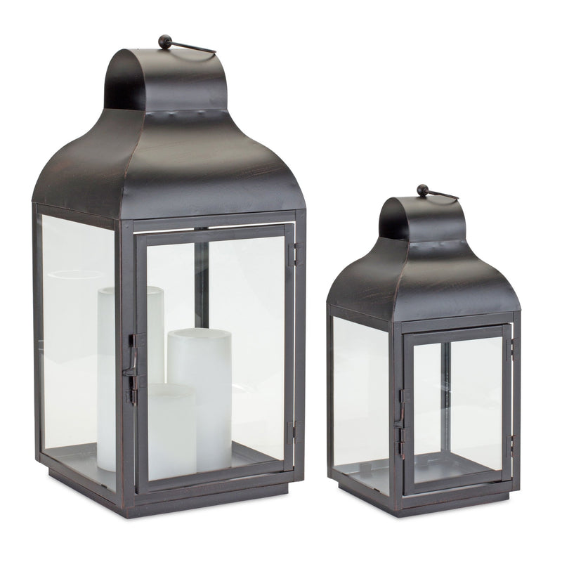 Modern Iron Lantern with Curved Top (Set of 2)