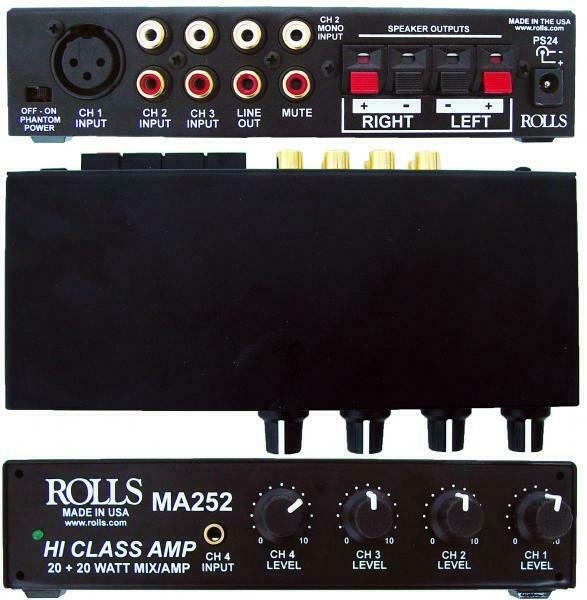 Rolls MA252 Stereo 20 Watts/ch Class D 4 Channel Mixer Amplifier