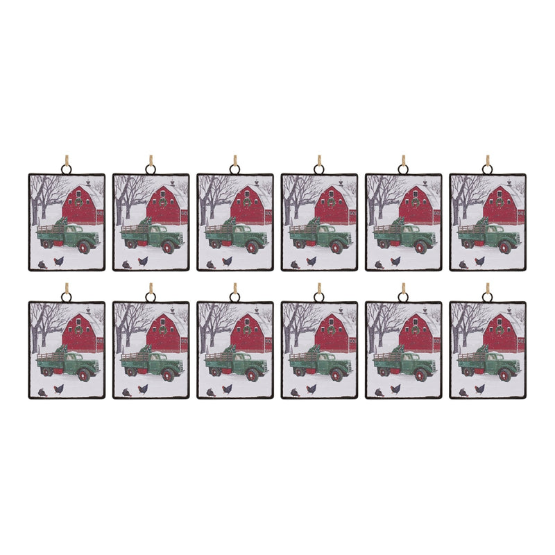 Glass Truck and Barn Ornament (Set of 12)