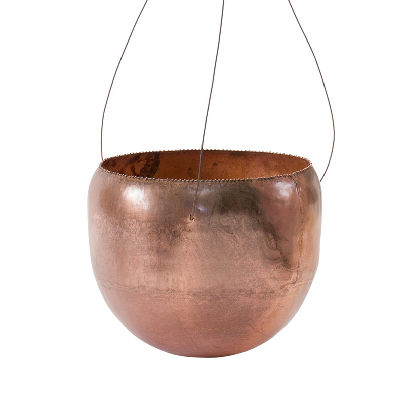 Crackling Copper Metal Planter with Hanger 21"H