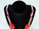 Beaded Bohemian Statement Necklace w/ Faux Pearl Chain & Funky Beads 24"