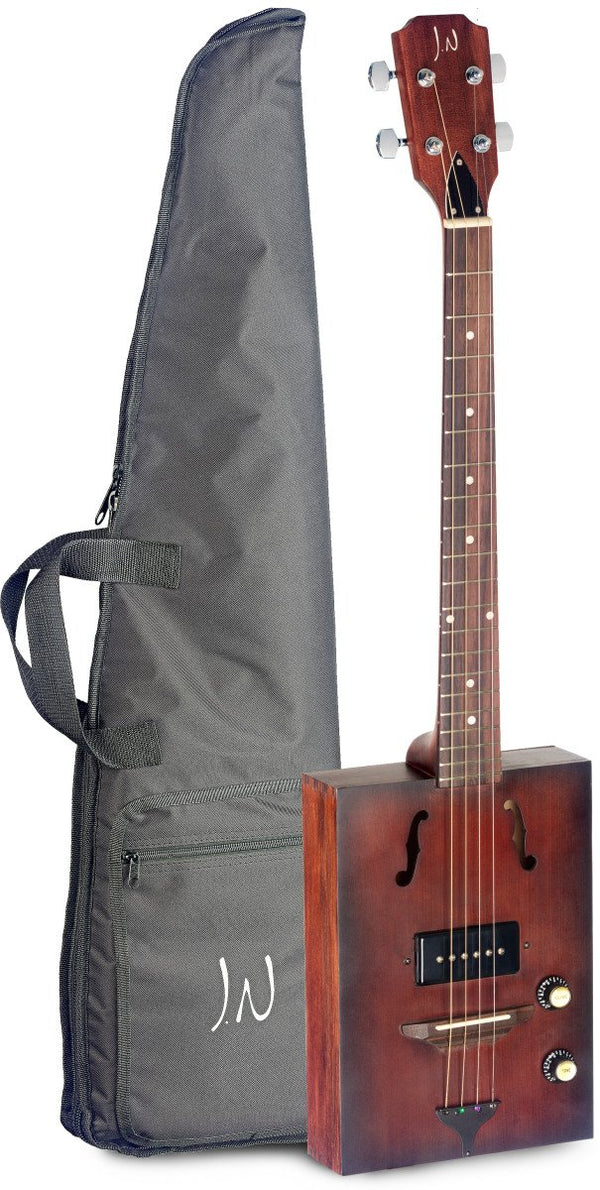 JN Guitars 4-String Acoustic-Electric Cigar Box Guitar w/ Gig Bag - Cask Burst