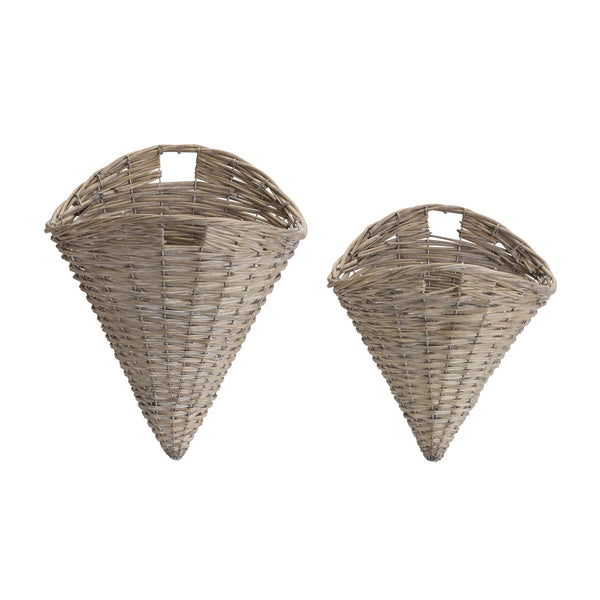 Grey Woven Willow Wall Basket (Set of 2)