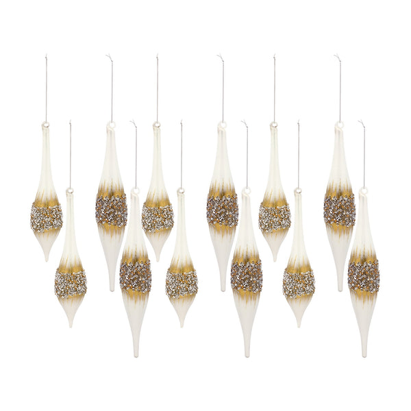 Modern Glass Tear Drop Ornament with Gold Bead Accent (Set of 6)