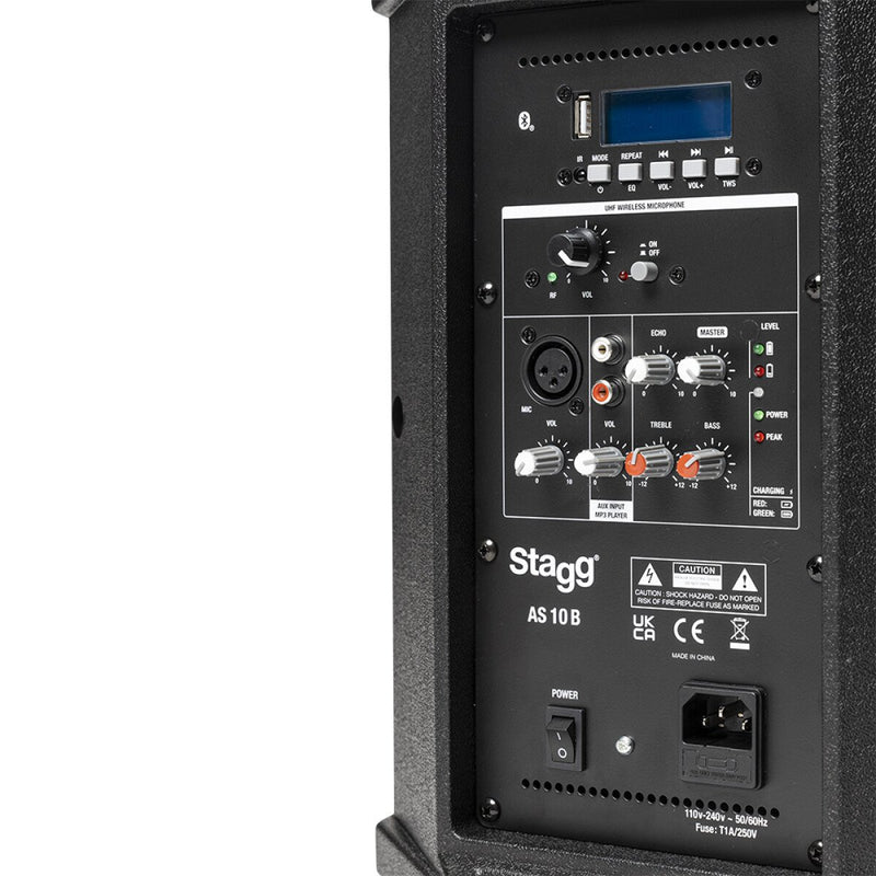 Stagg AS10B US 10" 2-Way Active Battery-Powered Speaker with Wireless Microphone