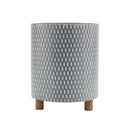 Iron Metal Planter with Geometric Design and Wood Legs (Set of 3)