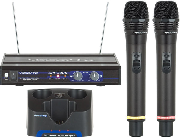 VocoPro UHF Dual-Channel Rechargeable Wireless Microphone System - UHF-3205-9
