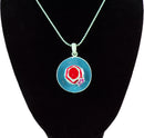 Hat Pendant Necklace - Surf Blue & Red - Hand Painted  - 28" Long Chain