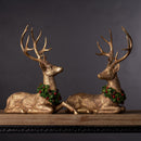 Laying Deer Figurine with Holly Wreath (Set of 2)