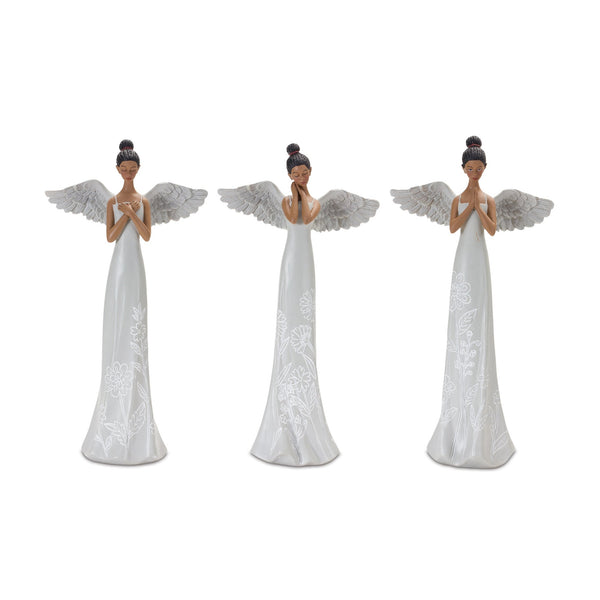 Floral Etched Angel Figurine (Set of 3)