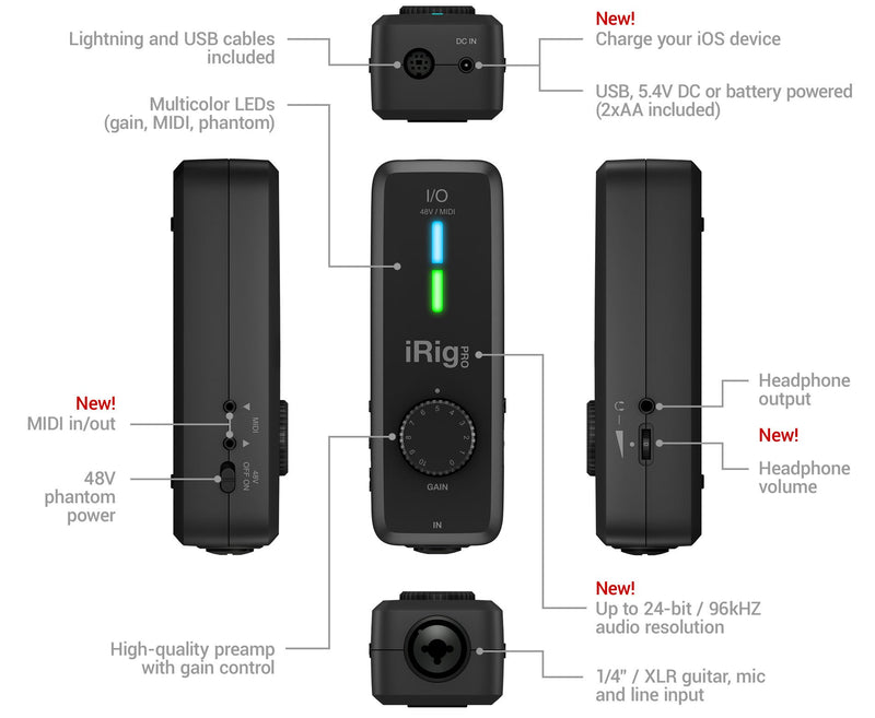 IK Multimedia iRig Pro I/O High Def Audio Interface w/ MIDI for iOS & Mac