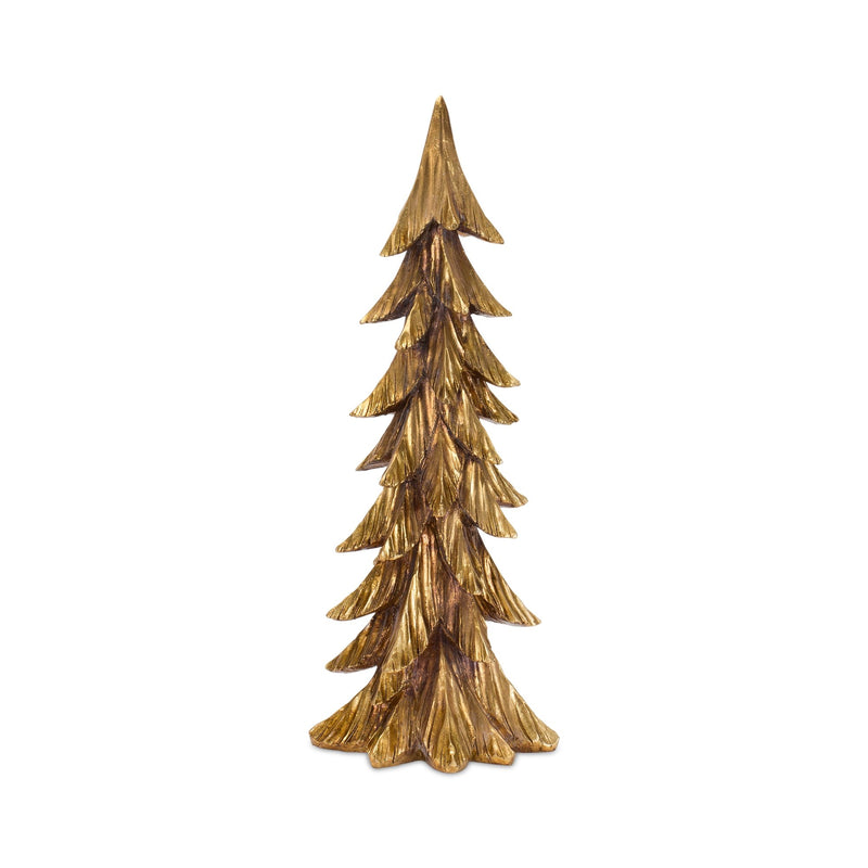 Carved Stone Pine Tree Décor with Gold Finish (Set of 3)