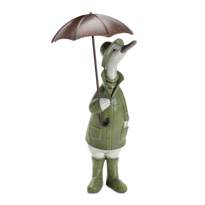 Stone Garden Duck with Raincoat and Umbrella Accent (Set of 2)