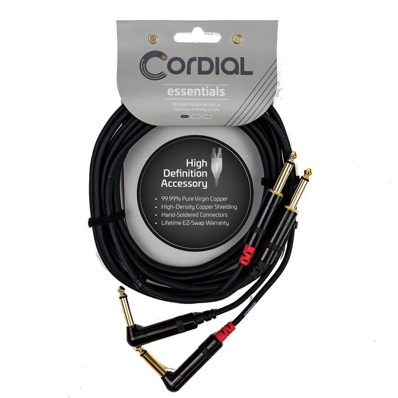 Cordial 20' Unbalanced Twin Cable - 1/4" Right Angle to 1/4" Straight - CFU6PR